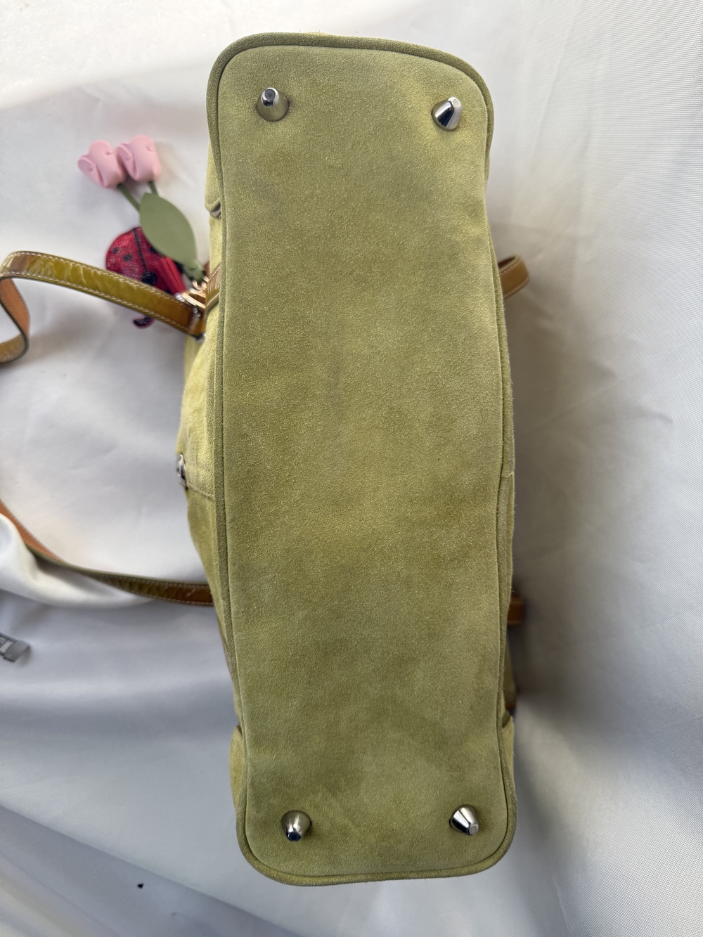 Vintage Y2K Coach Hamptons Suede Buckled Flap Shoulder Bag Lime Green 9271 - Picture 13 of 16